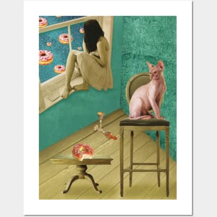 Girl and Sphynx Cat Posters and Art